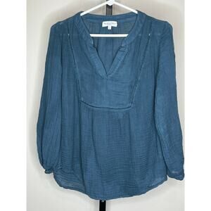 Michael Stars Gauze Cotton Ilsa Blouse Blue Boho Peasant Top S USA